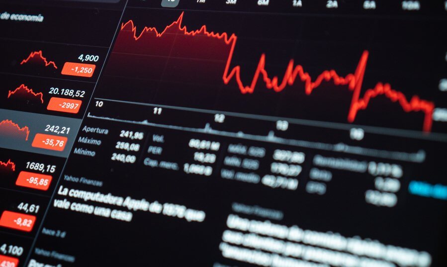 screen showing data about financial crisis because coronavirus